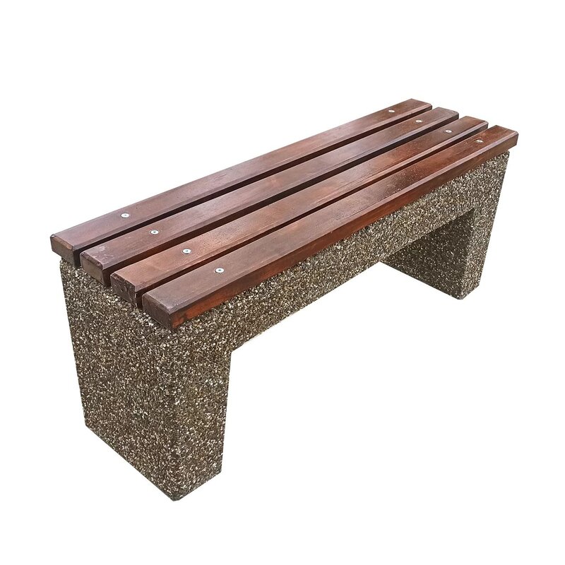 Banca din beton si piatra de rau, sezut din lemn de brad – 120x49x35 cm