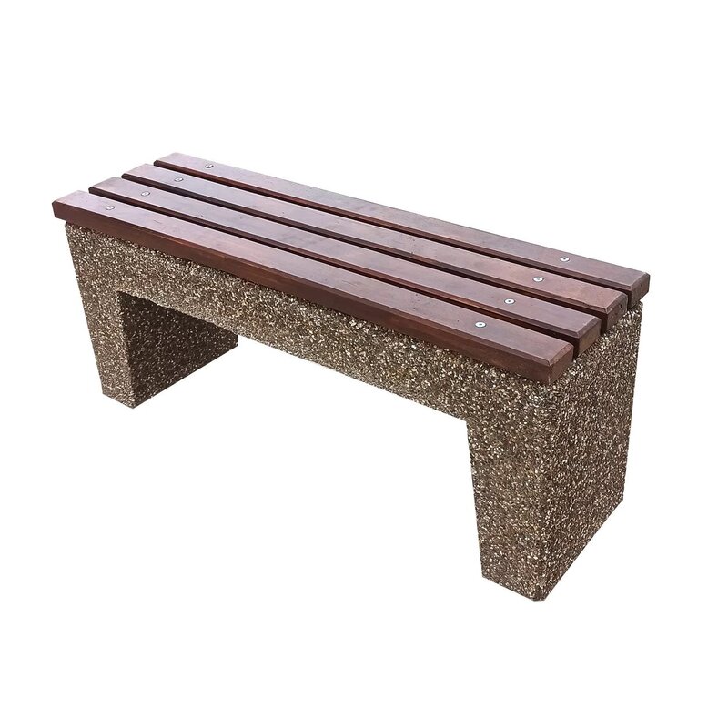 Banca din beton si piatra de rau, sezut din lemn de brad – 120x49x35 cm